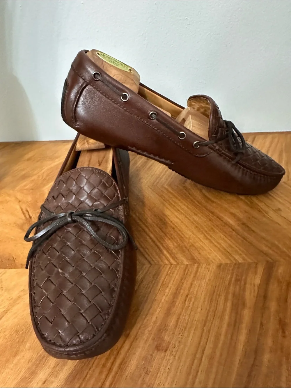 Bottega Veneta Brown Intrecciato Woven Leather Driving Loafers SZ 45 Luxury EUC
